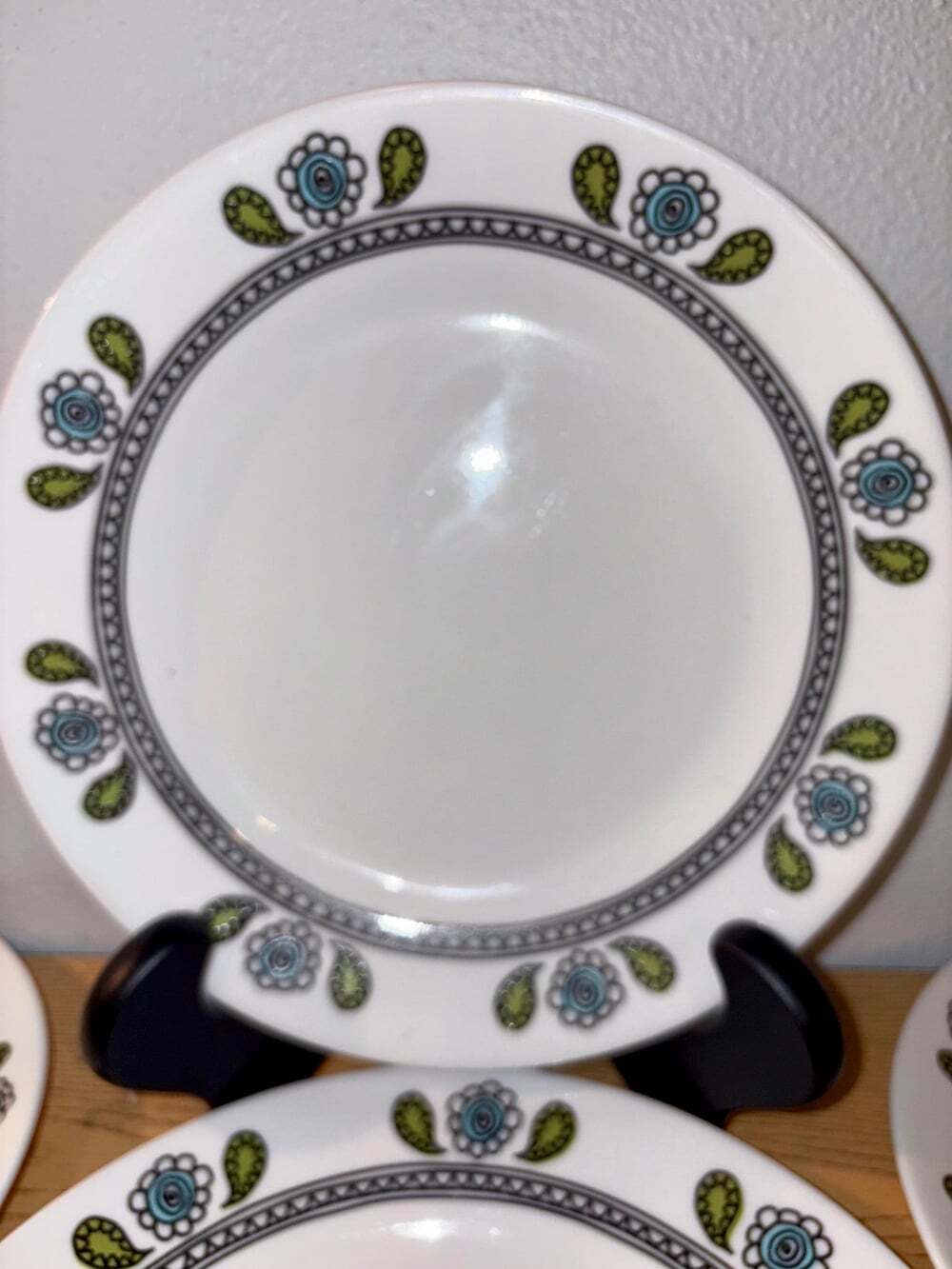 Set of 4 Corelle Henna Salad Plates – 8" Rare Green & Teal Paisley Pattern